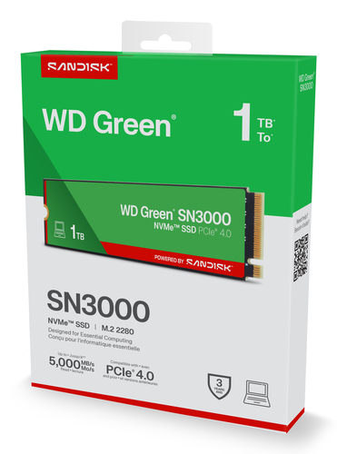 Unità stato solido Western Digital Green SN3000 WDS100T4G0E-00CPS0 - M.2 2280 Interno - 1 TB - PCI Express NVMe (PCI Expre