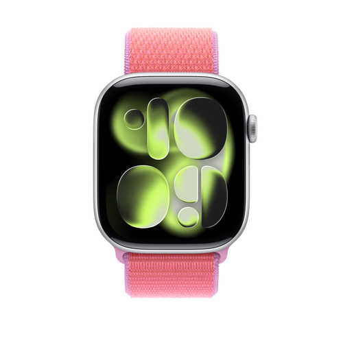 Apple Adjustable Smartwatch Band - One Size - Hook & Loop Attachment - Bright Guava - Nylon, Polyester