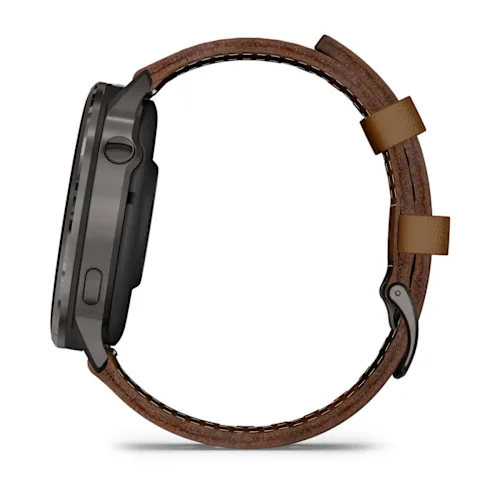 Garmin Venu 4 Smart Watch - Slate Case Color - Black, Brown Band Color - Stainless Steel, Metal Body Material - Fiber Rein