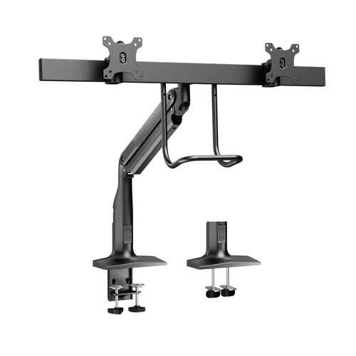 Bras support d'écran V7 DM1HDD pour Moniteur, Affichage - Noir mat - Support de barre à ressort à gaz robuste V7 pour doub