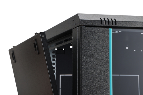 Digitus Dynamic-N 9U Wall Mountable Enclosed Cabinet Rack Cabinet for Networking, Server - Black - Steel, Glass, Sheet Ste