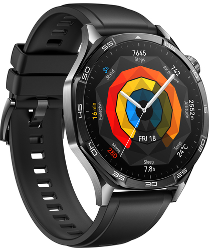 Huawei GT 5 Smart Watch - 46 mm Case Width - Black Body Color - Black Band Color - Stainless Steel Case Material - Fluoroe