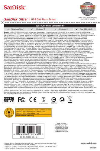 SanDisk Ultra. Capacidade: 64 GB, Interface de dispositivo: USB Type-A, Versão USB: 3.2 Gen 1 (3.1 Gen 1), Velocidade de l