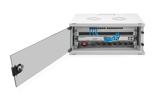 Digitus 4U Wall Mountable Enclosed Cabinet Rack Cabinet for Networking, Equipment - Light Grey - Glass, Sheet Steel - 60 k