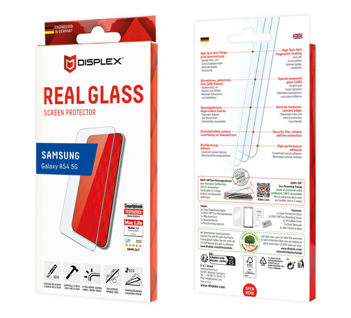 Displex 10H Gehärtetes Glas Displayschutz für Galaxy A54 5G - Glasklar - für LCD Smartphone - Kratzfest, Schlagfest, Stoßf