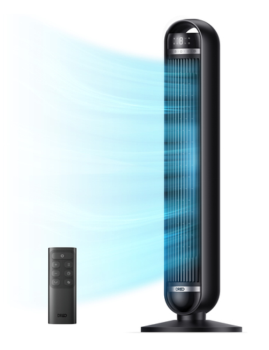 Dreo Ventilatore a Torre Ultra Silenzioso, 25dB, Potente 8 m/s, Ventilatori a Colonna con Telecomando, 4 Modalità, 8 Livel