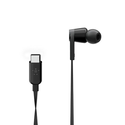 Belkin SOUNDFORM Wired Earbud Stereo Earset - Black - Binaural - In-ear - 121.9 cm Cable - USB Type C