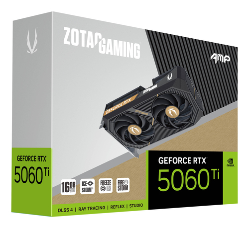 Zotac GAMING GeForce RTX 5060 Ti AMP. Graphics processor family: NVIDIA, Graphics processor: GeForce RTX 5060 Ti. Discrete