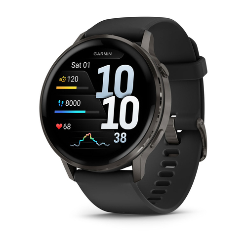 Garmin Venu 4 Smart Watch - Slate Case Color - Black Band Color - Stainless Steel, Metal Body Material - Fiber Reinforced 