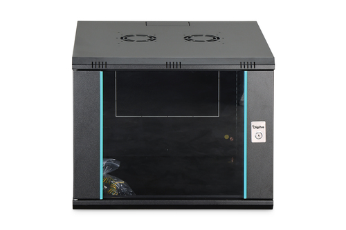 Digitus Dynamic-N 9U Wall Mountable Enclosed Cabinet Rack Cabinet for Networking, Server - Black - Steel, Glass, Sheet Ste