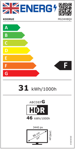 Koorui G3441VC. Bildschirmdiagonale: 86,4 cm (34"), Display-Auflösung: 3440 x 1440 Pixel, HD-Typ: UltraWide Quad HD, Reakt