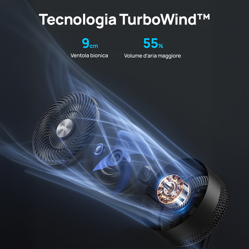 Dreo TurboPoly 565S – Ventilatore Circolatore Smart con Tecnologia TurboWind – Gittata 30,5m, Flusso d'Aria 3D, Luce RGB, 