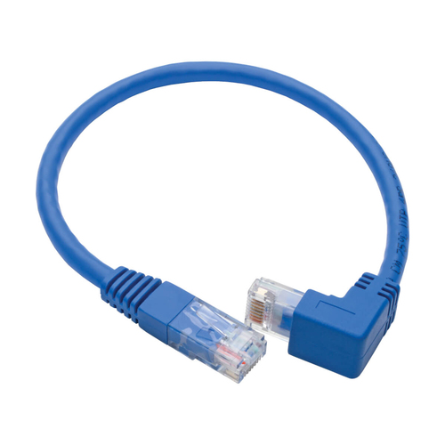 Tripp Lite N204-001-BL-DN Down-Angle Cat6 Gigabit Molded UTP Ethernet Cable (RJ45 Right-Angle Down M to RJ45 M), Blue, 1 f