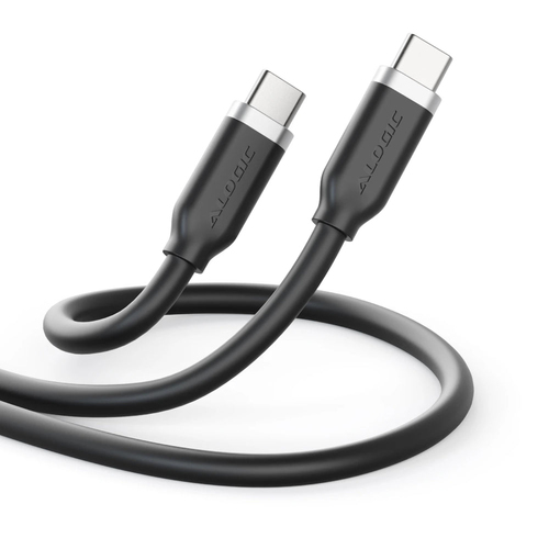 ELEMENTS SILICONE 5A/240W TIE USB-C TO C MALE BLACK 2M