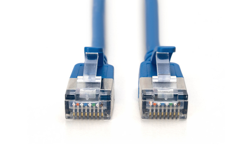Digitus CAT 6A F-FTP Slim patch cord, 3 m, blue, 10 pieces. Cable length: 3 m, Cable standard: Cat6a, Cable shielding: F/F