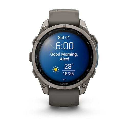Garmin fēnix 9. Display diagonal: 3.56 cm (1.4"), Display technology: AMOLED, Display resolution: 454 x 454 pixels, Touchs