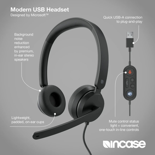 Incase Designed by Microsoft Modern Kabel Auf den Ohren, Kopfbügel Stereo Headset - Schwarz - Microsoft-Teams-Zertifizieru