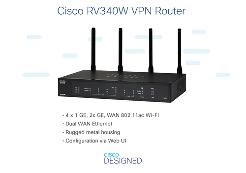 Cisco RV340W. Banda wi-fi: Dual-band (2,4 GHz / 5 GHz), Padrão Wi-Fi máximo: Wi-Fi 5 (802.11ac), Velocidade de transferênc