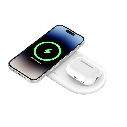 Belkin BoostCharge Pro Induction Charger - White - For Qi2-enabled Device, AirPod, iPhone - Input connectors: USB - Batter
