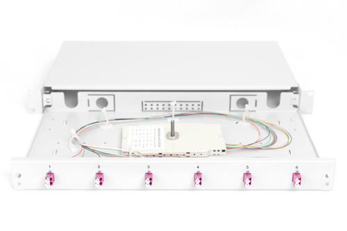 Digitus Fiber Optic Sliding Splice Box, 1U, Equipped, LC, OM4. Type: Cable management panel, Housing material: Steel, Prod