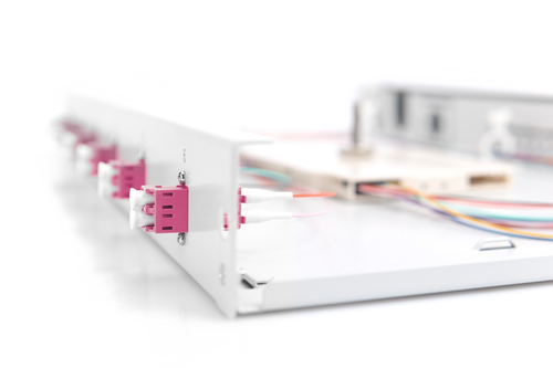 Digitus Fiber Optic Sliding Splice Box, 1U, Equipped, LC, OM4. Type: Cable management panel, Housing material: Steel, Prod