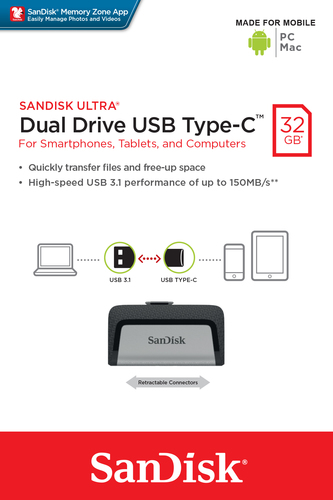 SanDisk Ultra Dual 32 GB USB 3.0, USB Type C Flash Drive