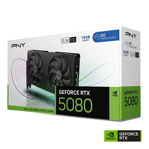 Carte Graphique PNY NVIDIA GeForce RTX 5080 16GB Slim - 16 Go - Double E nécessaire - Refroidisseur de Ventilateur