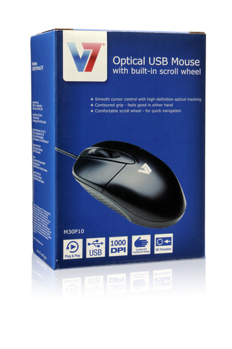 V7 M30P10-7E Mouse - USB - Optical - 3 Button(s) - Silver, Black - Cable - 1000 dpi - Scroll Wheel
