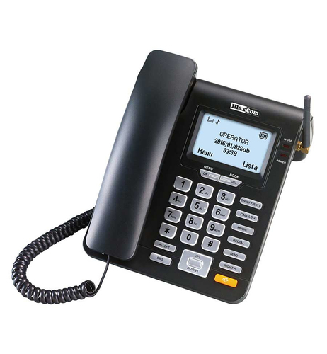 MaxCom MM28D. Type: DECT telephone, Handset type: Wired handset. Speakerphone, Phonebook capacity: 300 entries. Display di