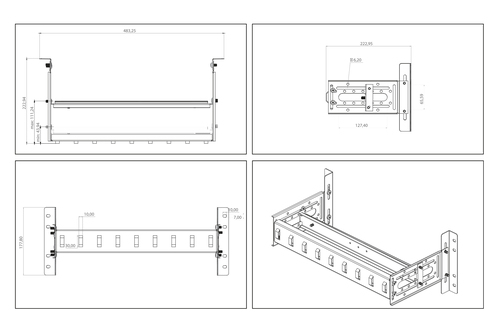 Digitus 482,6 mm (19“)-Rack-Mount DIN Rail Panel, 4HE. Material: Galvanisiertes Stahl, Produktfarbe: Silber