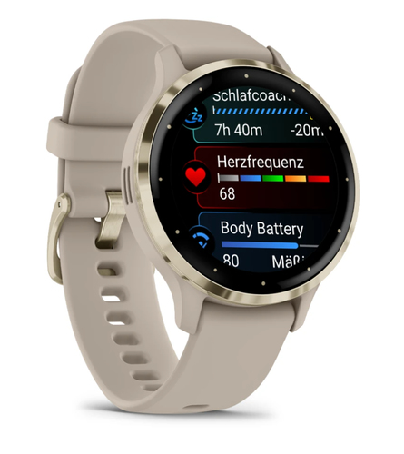 Garmin Venu 3S Smart Watch - Round Case Shape - 41 mm Case Height - 41 mm Case Width - Soft Gold Stainless Steel Body Colo