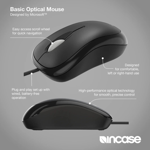 Incase Designed by Microsoft Maus - USB Typ-A - Optisch - Schwarz - Kabel - Scroll-Rad - Symmetrisch