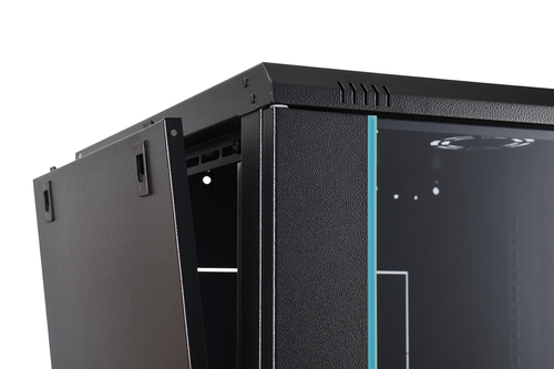 Digitus Dynamic-N 12U Wall Mountable Enclosed Cabinet Rack Cabinet for Networking, Server - Black - Steel, Glass, Sheet St
