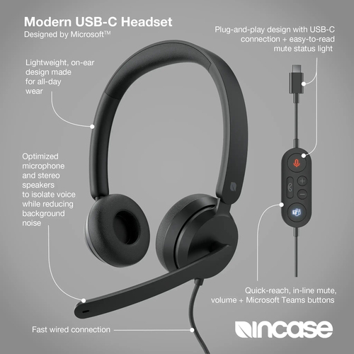 Incase Designed by Microsoft Modern Kabel Auf den Ohren, Kopfbügel Stereo Headset - Schwarz - Microsoft-Teams-Zertifizieru