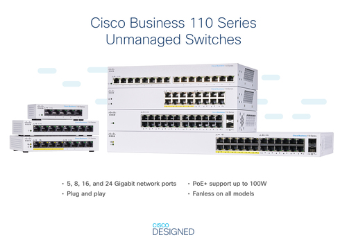 Cisco Business 110 CBS110-8T-D 8 Ports Ethernet Switch - 2 Layer Supported - 4.13 W Power Consumption - Twisted Pair - Des