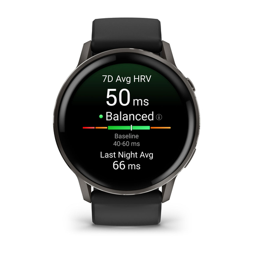 Garmin Venu 4 Smart Watch - Slate Case Color - Black Band Color - Stainless Steel, Metal Body Material - Fiber Reinforced 