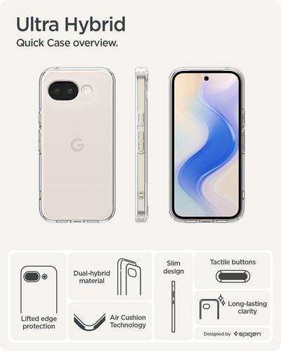 Spigen Ultra Hybrid Pixel 10a Case Crystal Clear. Case type: Cover, Brand compatibility: Google, Compatibility: Pixel 10a,