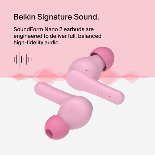 Belkin SoundForm Nano 2 True Wireless Ohrhörer Stereo Ohrhörerset - Rosa - Binaural - In-Ear - 914,4 cm Reichweite - Bluet