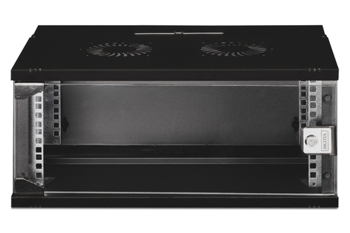 Digitus SOHO PRO 4U Wall Mountable Enclosed Cabinet Rack Cabinet for Networking327 mm Rack Depth - Black - Glass, Sheet St