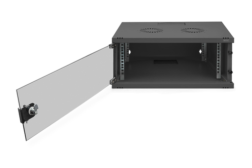 Digitus 4U Wall Mountable Enclosed Cabinet Rack Cabinet for Networking270 mm Rack Depth - Black - Glass, Sheet Steel - 60 