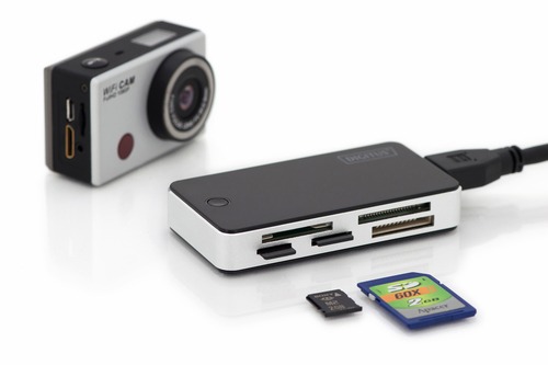 Digitus Card Reader All-in-one, USB 3.0. Compatible memory cards: CF, MMC, MMC Mobile, MMC+, MMCmicro, MS Micro (M2), MS P