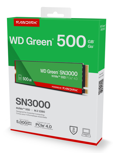 Unità stato solido WD Green SN3000 WDS500G4G0E-00CPS0 - M.2 2280 Interno - 500 GB - PCI Express NVMe (PCI Express NVMe 4.0