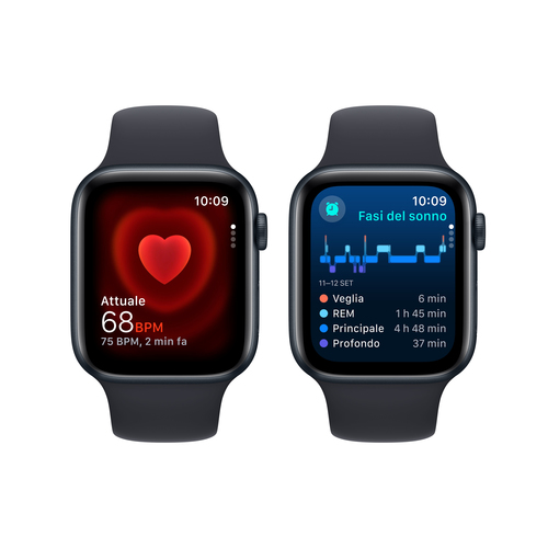 Apple Watch SE GPSCassa 44mm in Alluminio Mezzanotte con Cinturino Sport Mezzanotte - M/L. Tecnologia display: OLED, Risol
