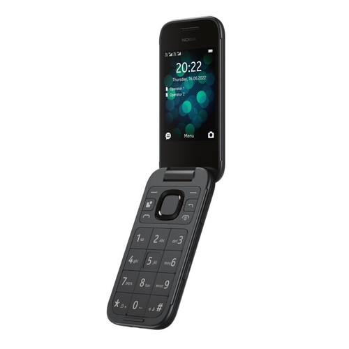 Nokia 2660 Flip - 4G, VoLTE, 2,8"+1,77", 0,3MP, 48MB/128MB, Black. Form factor: Flip. SIM card capability: Dual SIM. Displ
