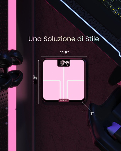 Renpho Elis Chroma, Bilancia Smart pesapersone Bluetooth con Illuminazione RGB Personalizzabile, 13 Metriche Corporee, Dis