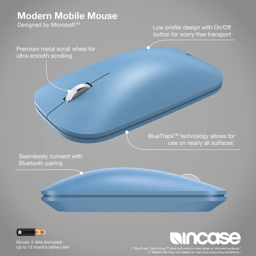 Incase Designed by Microsoft Modern Mobile Mouse. Formfaktor: Beidhändig. Bewegungerfassungs Technologie: BlueTrack, Gerät