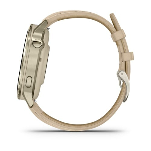 Garmin Venu 4 Smart Watch - Lunar Gold Case Color - Bone, Light Sand Band Color - Stainless Steel, Metal Body Material - F