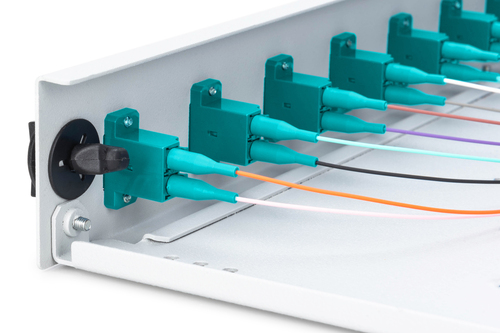 Digitus Fiber optic splice box, 1U, equipped, 12x LC DX, OM3. Connector type: LC, Product colour: Grey, Housing material: 