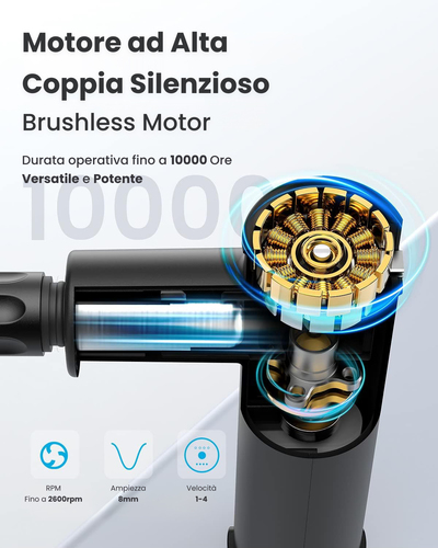 Renpho Extend Massage Gun R-C004, Pistola Massaggiante con Manico di Estensione Rimovibile, 4 Testine e 4 Velocità. Uso ap