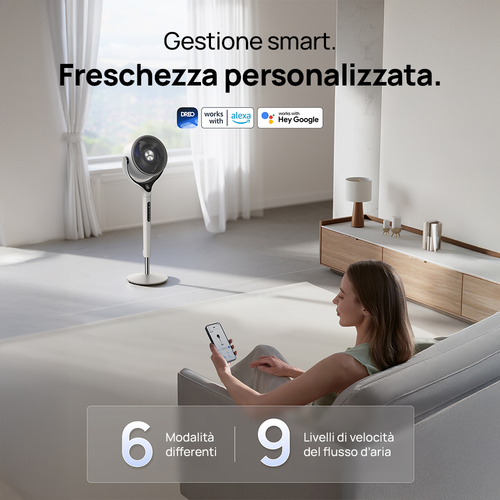 Dreo TurboPoly 565S – Ventilatore Circolatore Smart con Tecnologia TurboWind – Gittata 30,5m, Flusso d'Aria 3D, Luce RGB, 